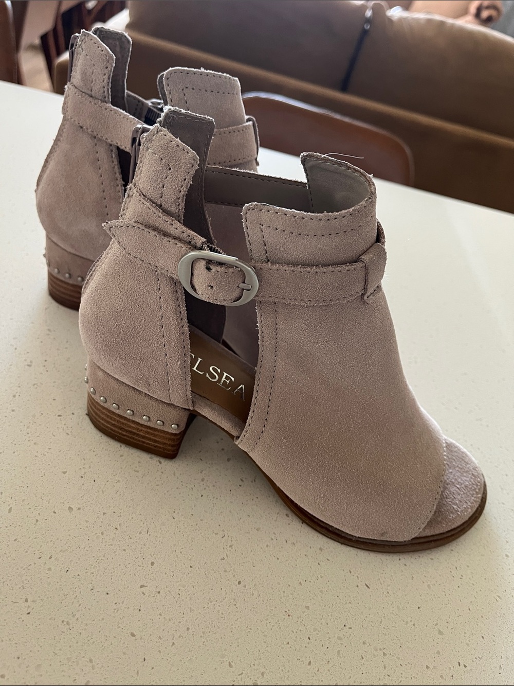 Chelsea & Violet Blush Suede Cutout Ankle Booties